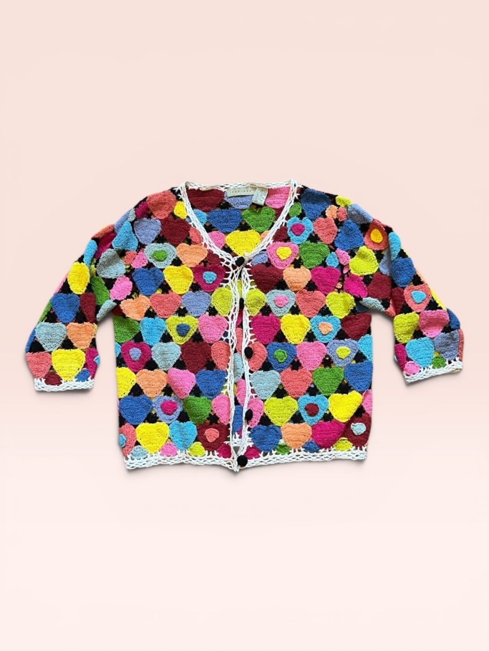 Vintage Y2K Crochet Granny Square Floral Cardigan Sweater Boho Festival M Color - Picture 3 of 9